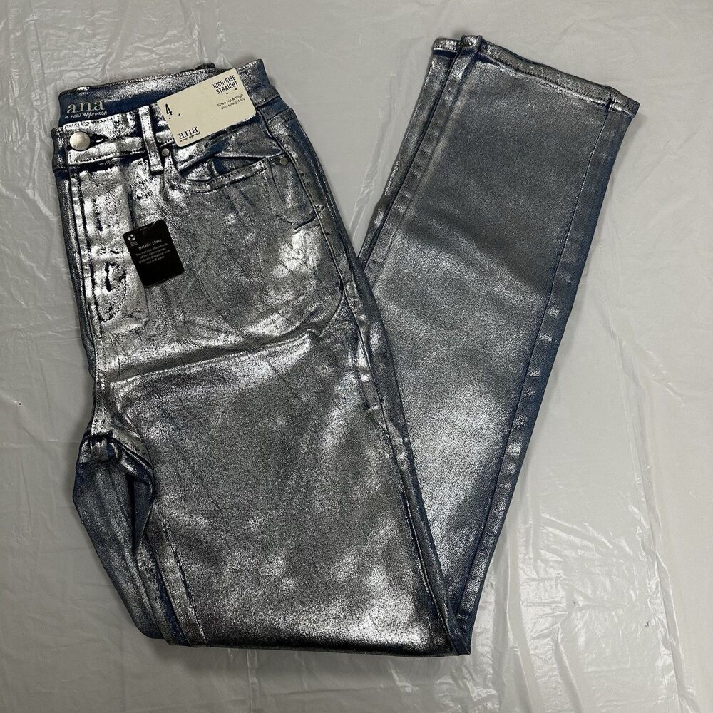 A.n.a Women's High Rise Straight  Metallic Effect Fitted Hip Size 4